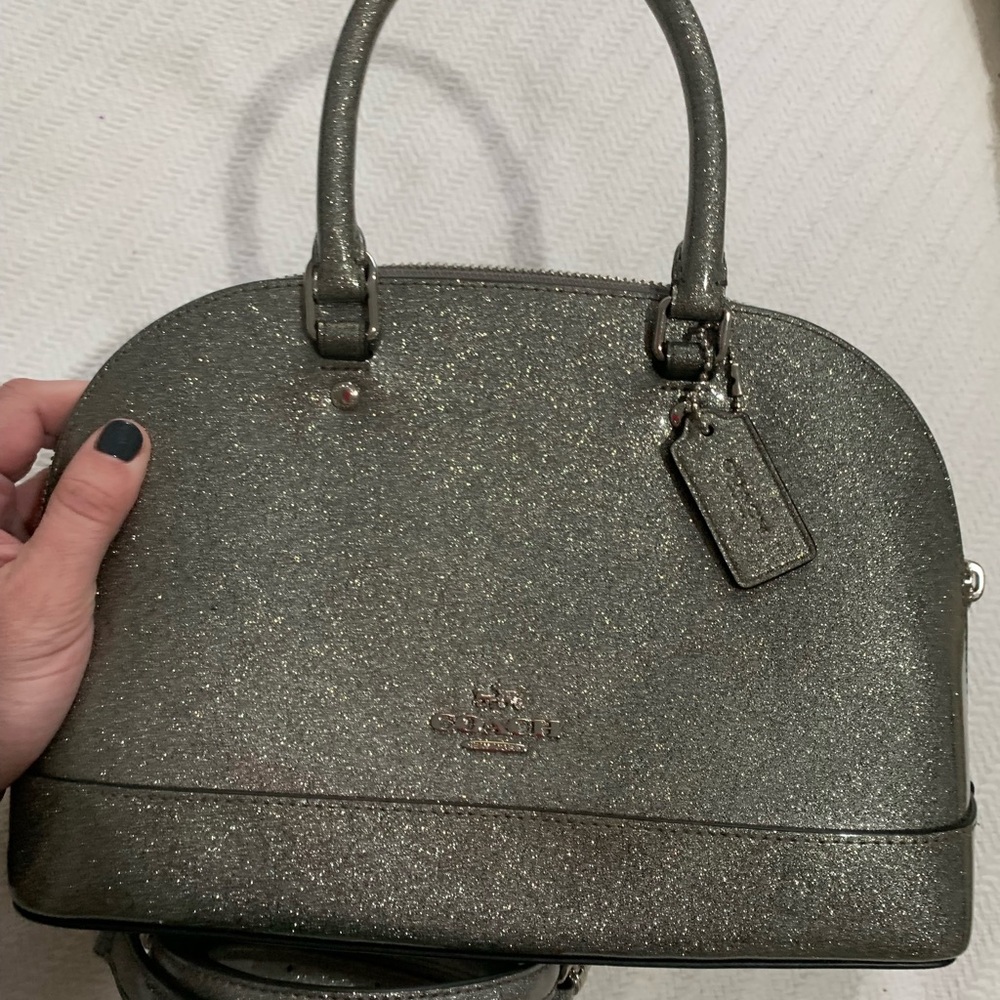 NEW Coach silver metallic sparkle “mini sierra” bag